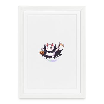 Pixel Halloween Demon with Jack-o-lantern - Framed poster (27 × 37 cm) - white - Front