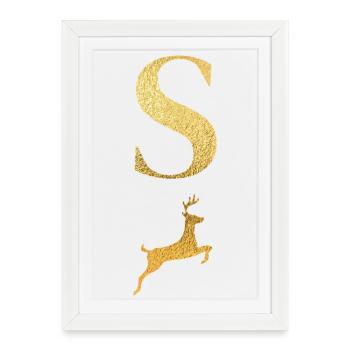 Lettre s cerf doré - idée cadeau - Affiche encadrée (27 × 37 cm) - blanc - Devant