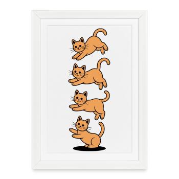 Funny Falling Cats Cartoon Cute Tabby - Framed poster (27 × 37 cm) - white - Front