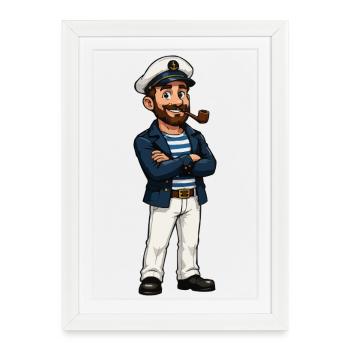 Captain with Whistle Cartoon - Framed poster (27 × 37 cm) - white - Front