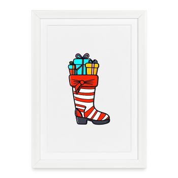 Colorful Christmas stocking with gifts - Framed poster (27 × 37 cm) - white - Front