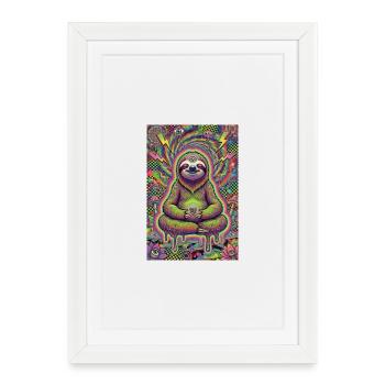 Paresseux méditateur psychédélique - Affiche encadrée (27 × 37 cm) - blanc - Devant