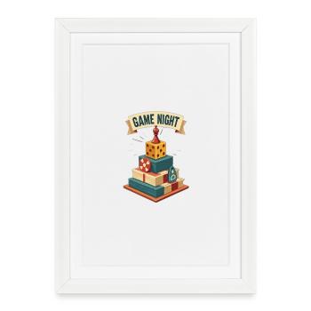 Pile de la soirée jeux : dés et livres - Affiche encadrée (27 × 37 cm) - blanc - Devant