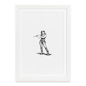 Flutist in vintage look - Framed poster (27 × 37 cm) - white - Front