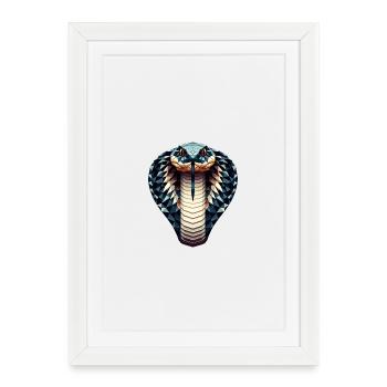 Un cobra royal dans le style polygonal - Affiche encadrée (27 × 37 cm) - blanc - Devant