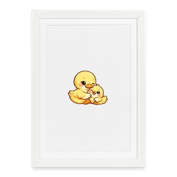 Mom Duck and her chick cuddle together - Framed poster (27 × 37 cm) - white - Front