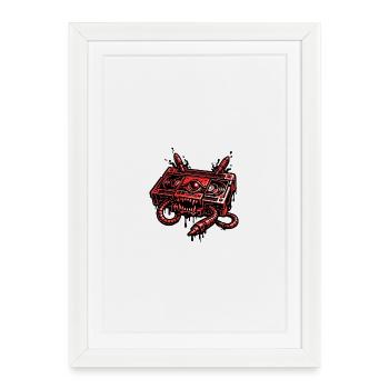 Robot Démon Rouge avec des mains à câbles - Affiche encadrée (27 × 37 cm) - blanc - Devant
