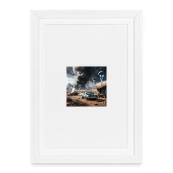 UFO über Wüstenstaub - Gerahmtes Poster (27 × 37 cm) - Weiß - Vorne