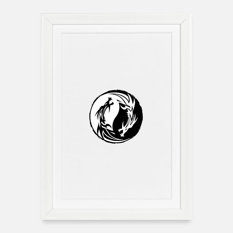 Drache Yin Yang - Gerahmtes Poster (27 × 37 cm) - Weiß