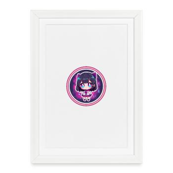 Neon-Chibi in Cyberstadt - Gerahmtes Poster (27 × 37 cm) - Weiß - Vorne