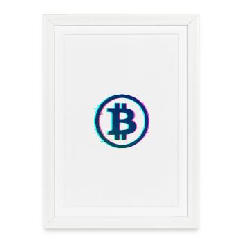 Logo Bitcoin au néon - Conception futuriste de la lueur crypto - Affiche encadrée (27 × 37 cm) - blanc - Devant