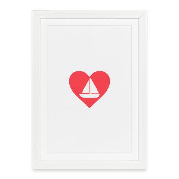 Coeur avec design de voilier - Affiche encadrée (27 × 37 cm) - blanc - Devant