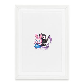 Pastel Goth Bunny rencontre Grim Reaper Pixel Art - Affiche encadrée (27 × 37 cm) - blanc - Devant