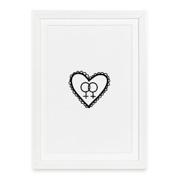 Cœur Noir Lesbienne Cœur - Affiche encadrée (27 × 37 cm) - blanc - Devant