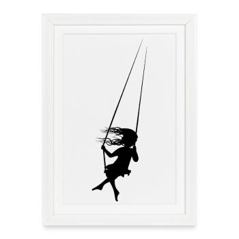 Silhouette fille sur balançoire romantique - Affiche encadrée (27 × 37 cm) - blanc - Devant