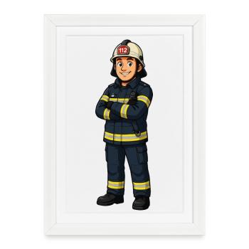 Look héros de dessin animé des pompiers - Affiche encadrée (27 × 37 cm) - blanc - Devant