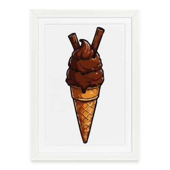 Motif cornet de glace au chocolat - Affiche encadrée (27 × 37 cm) - blanc - Devant
