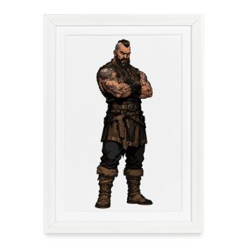 Guerrier barbare en cuir - Affiche encadrée (27 × 37 cm) - blanc - Devant