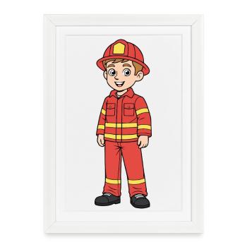 Red cartoon child firefighter - Framed poster (27 × 37 cm) - white - Front