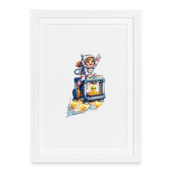 Girl Astronaut Riding 3D Printer – Cute STEM Space - Framed poster (27 × 37 cm) - white - Front