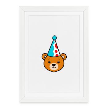 Ours de fête avec chapeau coloré - Affiche encadrée (27 × 37 cm) - blanc - Devant