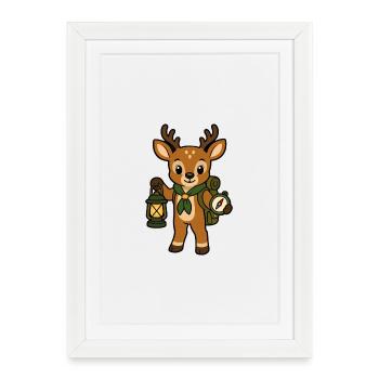 Forest adventurer deer with lantern - Framed poster (27 × 37 cm) - white - Front
