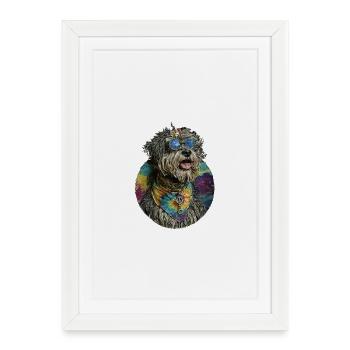 Hippie Dog - Affiche encadrée (27 × 37 cm) - blanc - Devant