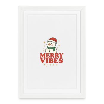 Conception de bonhomme de neige Merry Vibes - Affiche encadrée (27 × 37 cm) - blanc - Devant