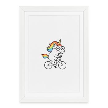 Rainbow Unicorn on Bicycle - Framed poster (27 × 37 cm) - white - Front