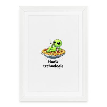 Haute technologie – Alien relax et humour décalé - Affiche encadrée (27 × 37 cm) - blanc - Devant