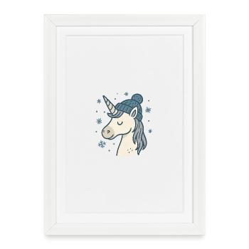 Winter unicorn with hat - Framed poster (27 × 37 cm) - white - Front