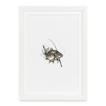 Vecteur d’encre pour pêche à la canne à la carpe - Affiche encadrée (27 × 37 cm) - blanc - Devant