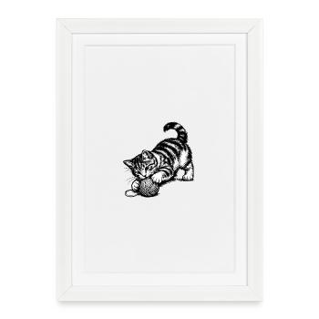 Playful Kitten and Yarn - Framed poster (27 × 37 cm) - white - Front