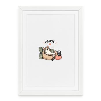 Pause Chat : Pause Café dans un Panier - Affiche encadrée (27 × 37 cm) - blanc - Devant