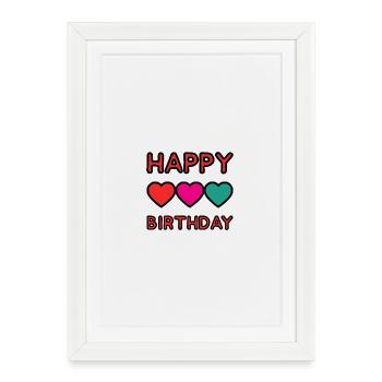 HAPPY BIRTHDAY. JOYEUX ANNIVERSAIRE. ANNIVERSAIRE. - Affiche encadrée (27 × 37 cm) - blanc - Devant