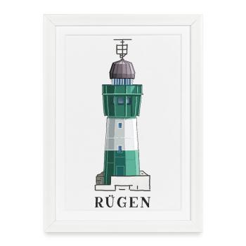 Rügen, phare de Sassnitz-Mukran, mer Baltique allemande - Affiche encadrée (27 × 37 cm) - blanc - Devant