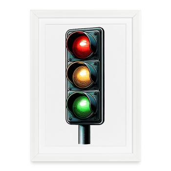 Feux Tricolores Urbains Minimalistes - Affiche encadrée (27 × 37 cm) - blanc - Devant