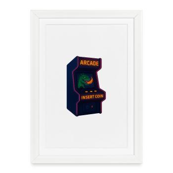 Dino Arcade Neon Pixel - Framed poster (27 × 37 cm) - white - Front