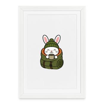 Randonnement en hiver avec un café - Affiche encadrée (27 × 37 cm) - blanc - Devant