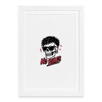 Edgy Skull with Sunglasses and No Rules Text - Framed poster (27 × 37 cm) - white - Front