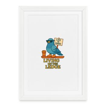 Drôle de colombe avec bouclier et café - Affiche encadrée (27 × 37 cm) - blanc - Devant