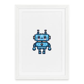 Robot pixel art - Affiche encadrée (27 × 37 cm) - blanc - Devant