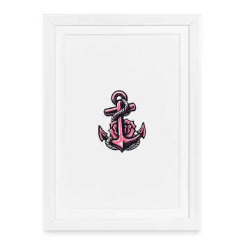 Anchor with rope in pink - Framed poster (27 × 37 cm) - white - Front