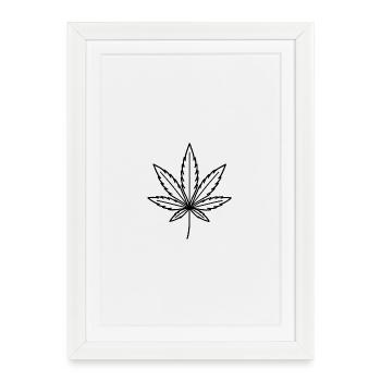 Line Art Cannabis Leaf - Framed poster (27 × 37 cm) - white - Front
