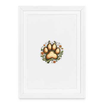 Patte de chien dans une couronne de fleurs - Affiche encadrée (27 × 37 cm) - blanc - Devant