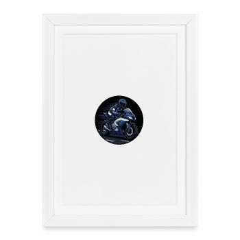 Voiture de course bleue sur moto sport - Affiche encadrée (27 × 37 cm) - blanc - Devant