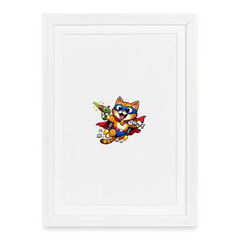 Superhero cat in flight - Framed poster (27 × 37 cm) - white - Front