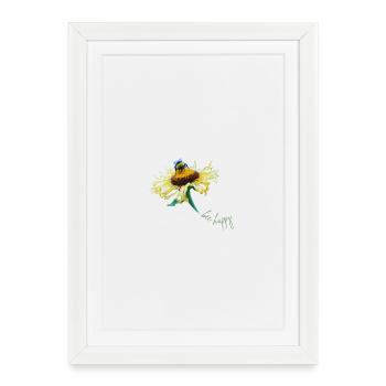Abeille Happy Summer Motif Fleur D’abeille - Affiche encadrée (27 × 37 cm) - blanc - Devant