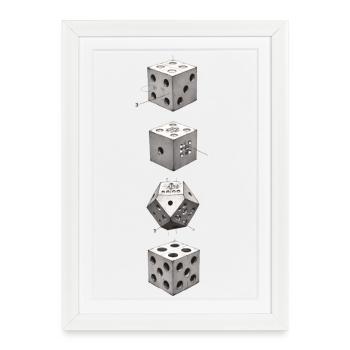 Dés géométriques D6 – Design minimaliste - Affiche encadrée (27 × 37 cm) - blanc - Devant