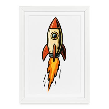 Rocket Illustration Fire Flight - Framed poster (27 × 37 cm) - white - Front
